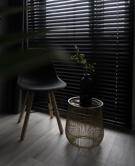 Modern interior with dark venetian blinds