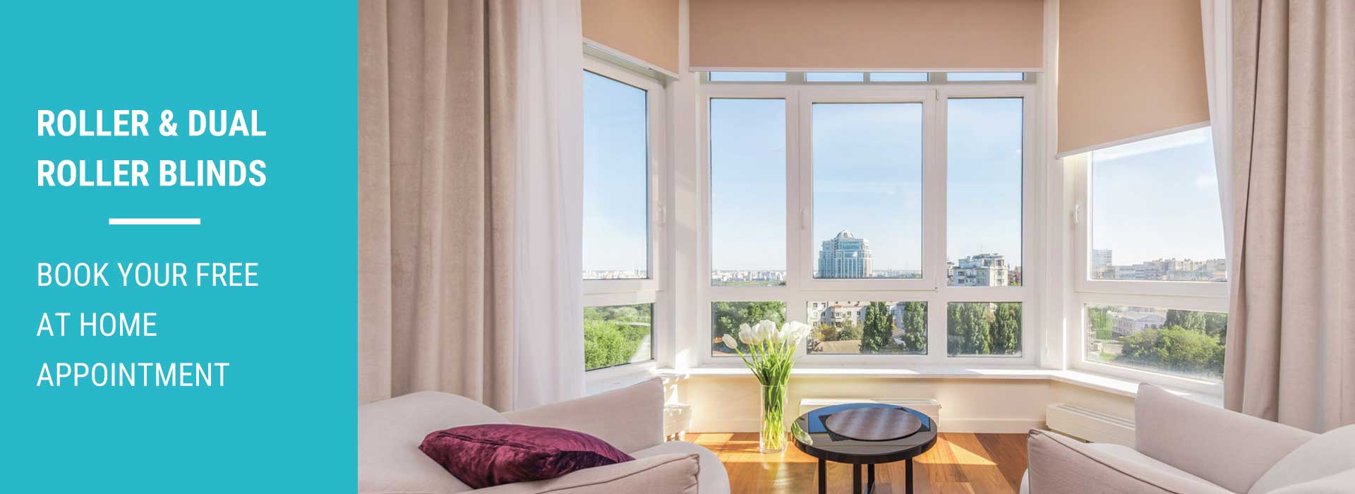 Roller and dual roller blinds — book your free at-home appointment